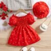 Adorable Puff Sleeve Dress Set