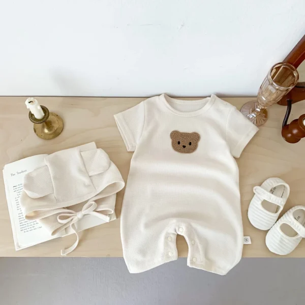 Baby Bear Waffle Romper Set