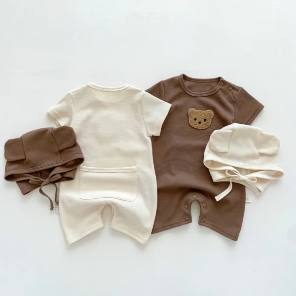Baby Bear Waffle Romper Set