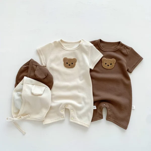 Baby Bear Waffle Romper Set