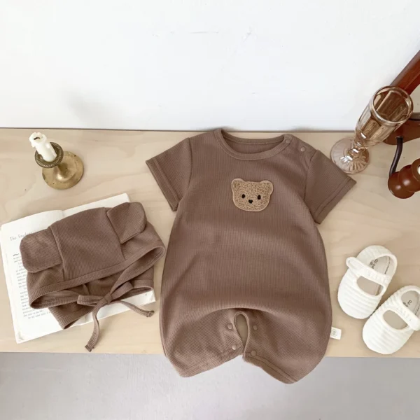 Baby Bear Waffle Romper Set