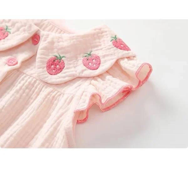 Baby Strawberry Embroidered Romper Set