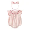 Baby Strawberry Embroidered Romper Set