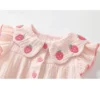 Baby Strawberry Embroidered Romper Set