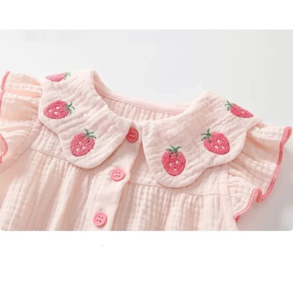 Baby Strawberry Embroidered Romper Set