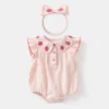 Baby Strawberry Embroidered Romper Set