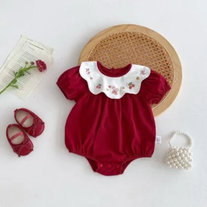 Baby Bunny Embroidered Puff Sleeve Romper